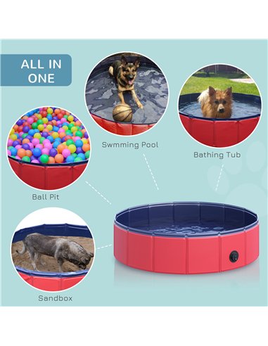 PawHut Foldable Dog Paddling Pool Pet Cat Swimming Pool Indoor/Outdoor Collapsible Summer Bathing Tub Shower Tub Puppy Washer (Φ