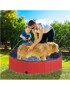 PawHut Foldable Dog Paddling Pool Pet Cat Swimming Pool Indoor/Outdoor Collapsible Summer Bathing Tub Shower Tub Puppy Washer (Φ 2