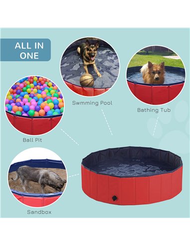 PawHut Foldable Dog Paddling Pool Pet Cat Swimming Pool Indoor/Outdoor Collapsible Summer Bathing Tub Shower Tub Puppy Washer (Φ
