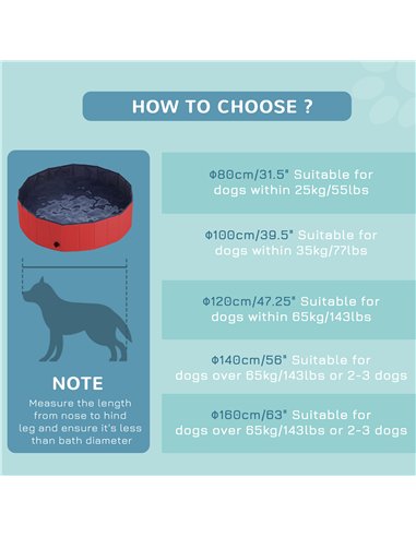 PawHut Foldable Dog Paddling Pool Pet Cat Swimming Pool Indoor/Outdoor Collapsible Summer Bathing Tub Shower Tub Puppy Washer (Φ