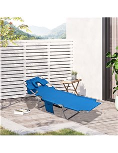 Outsunny Foldable Sun Lounger with Reading Hole, 5 Level Adjustable Backrest, Headrest Pillow, Blue 2