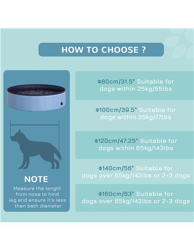 PawHut Foldable Dog Paddling Pool Pet Cat Swimming Pool Indoor/Outdoor Collapsible Summer Bathing Tub Shower Tub Puppy Washer (Φ