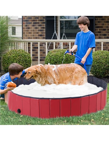 PawHut Foldable Dog Paddling Pool Pet Cat Swimming Pool Indoor/Outdoor Collapsible Summer Bathing Tub Shower Tub Puppy Washer (Φ