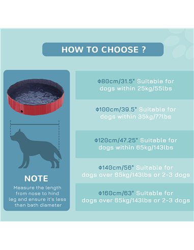 PawHut Foldable Dog Paddling Pool Pet Cat Swimming Pool Indoor/Outdoor Collapsible Summer Bathing Tub Shower Tub Puppy Washer (Φ