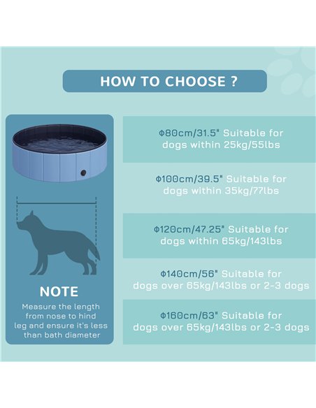 PawHut Foldable Dog Paddling Pool Pet Cat Swimming Pool Indoor/Outdoor Collapsible Summer Bathing Tub Shower Tub Puppy Washer (Φ - pic 146151 | FastDaddyshop