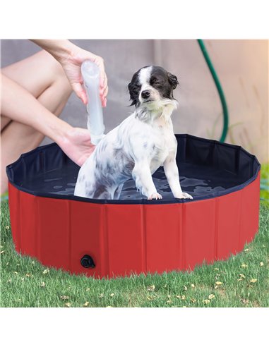 PawHut Foldable Dog Paddling Pool Pet Cat Swimming Pool Indoor/ Outdoor Collapsible Summer Bathing Tub Shower Tub Puppy Washer, 