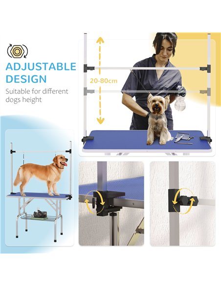 PawHut 42" Dog Grooming Table, Adjustable Pet Cat Drying Beauty Table with 2 Loops Storage Basket, Rubber Top, Blue - pic 146165 | FastDaddyshop