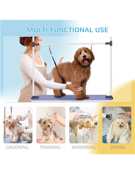 PawHut 42" Dog Grooming Table, Adjustable Pet Cat Drying Beauty Table with 2 Loops Storage Basket, Rubber Top, Blue - pic 146168 | FastDaddyshop