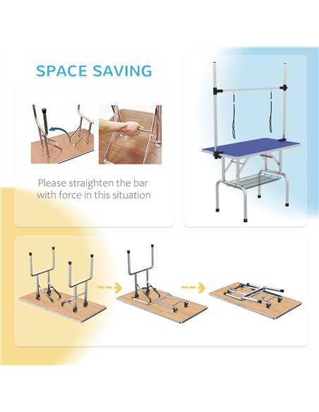 PawHut 42" Dog Grooming Table, Adjustable Pet Cat Drying Beauty Table with 2 Loops Storage Basket, Rubber Top, Blue - pic 146169 | FastDaddyshop