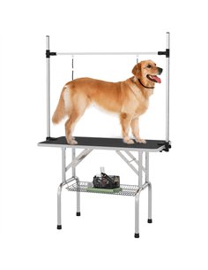 PawHut 42" Dog Grooming Table, Adjustable Pet Cat Drying Beauty Table with 2 Loops Storage Basket, Rubber Top, Black