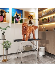 PawHut 42" Dog Grooming Table, Adjustable Pet Cat Drying Beauty Table with 2 Loops Storage Basket, Rubber Top, Black 2