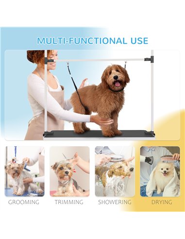 PawHut 42" Dog Grooming Table, Adjustable Pet Cat Drying Beauty Table with 2 Loops Storage Basket, Rubber Top, Black