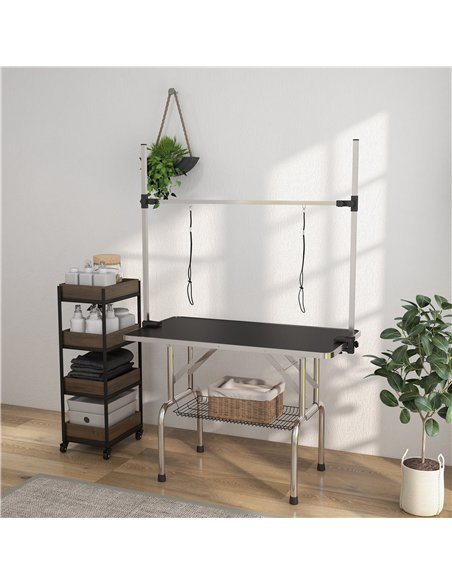PawHut 42" Dog Grooming Table, Adjustable Pet Cat Drying Beauty Table with 2 Loops Storage Basket, Rubber Top, Black - pic 146179 | FastDaddyshop