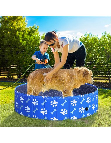 PawHut Foldable Dog Paddling Pool Pet Cat Swimming Pool Indoor/Outdoor Collapsible Bathing Tub Shower Tub Puppy Φ120 × 30H cm L 