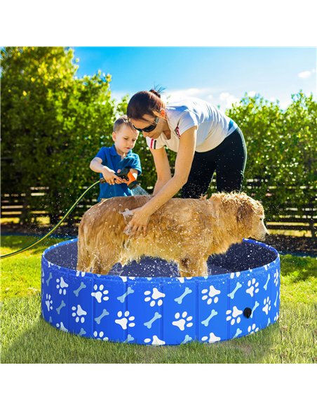 PawHut Foldable Dog Paddling Pool Pet Cat Swimming Pool Indoor/Outdoor Collapsible Bathing Tub Shower Tub Puppy Φ120 × 30H cm L  - pic 146181 | FastDaddyshop