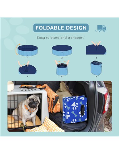 PawHut Foldable Dog Paddling Pool Pet Cat Swimming Pool Indoor/Outdoor Collapsible Bathing Tub Shower Tub Puppy Φ120 × 30H cm L 