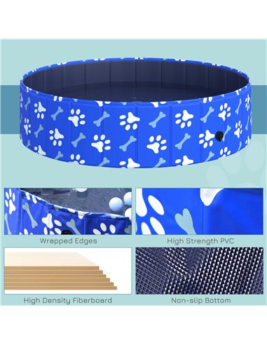 PawHut Foldable Dog Paddling Pool Pet Cat Swimming Pool Indoor/Outdoor Collapsible Bathing Tub Shower Tub Puppy Φ120 × 30H cm L 