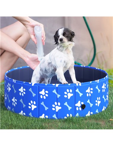 PawHut Foldable Dog Paddling Pool Pet Cat Swimming Pool Indoor/Outdoor Collapsible Bathing Tub Shower Tub Puppy Φ100 × 30H cm M 