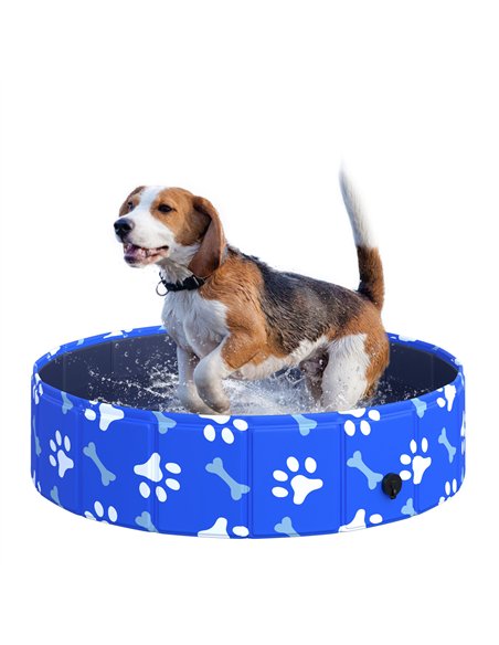 PawHut Foldable Dog Paddling Pool Pet Cat Swimming Pool Indoor/Outdoor Collapsible Bathing Tub Shower Tub Puppy Φ80 × 20H cm S S - pic 146198 | FastDaddyshop