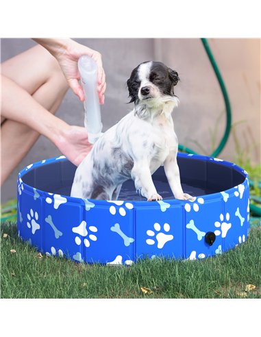 PawHut Foldable Dog Paddling Pool Pet Cat Swimming Pool Indoor/Outdoor Collapsible Bathing Tub Shower Tub Puppy Φ80 × 20H cm S S
