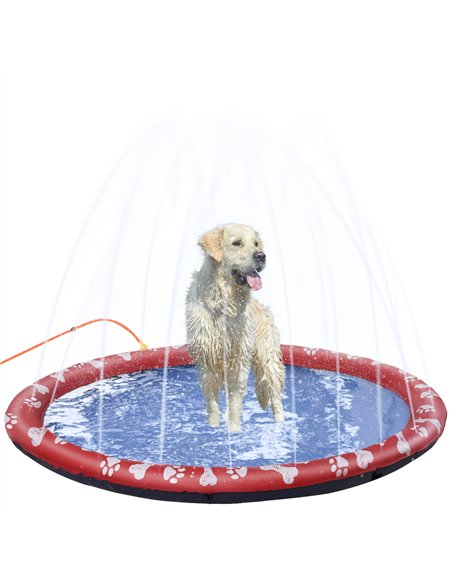 PawHut 170cm Splash Pad Sprinkler for Pets Dog Bath Pool Water Game Mat Toy Non-slip Outdoor Backyard Red - pic 146207 | FastDaddyshop