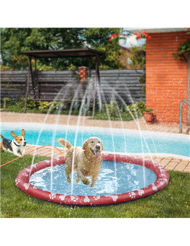 PawHut 170cm Splash Pad Sprinkler for Pets Dog Bath Pool Water Game Mat Toy Non-slip Outdoor Backyard Red