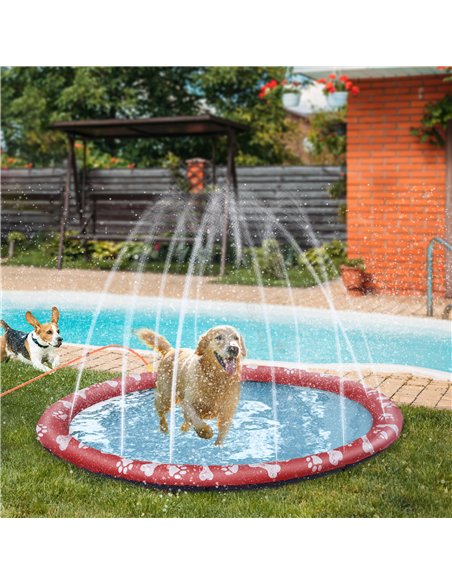 PawHut 170cm Splash Pad Sprinkler for Pets Dog Bath Pool Water Game Mat Toy Non-slip Outdoor Backyard Red - pic 146208 | FastDaddyshop