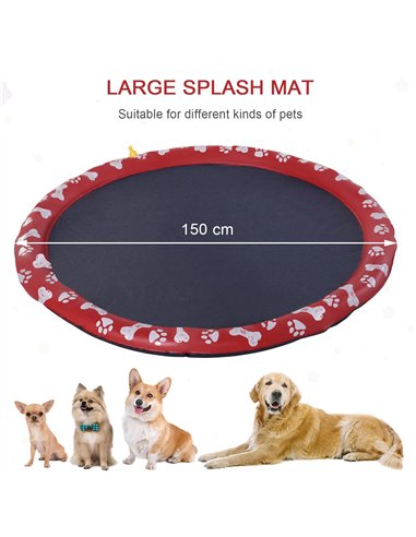 PawHut 170cm Splash Pad Sprinkler for Pets Dog Bath Pool Water Game Mat Toy Non-slip Outdoor Backyard Red