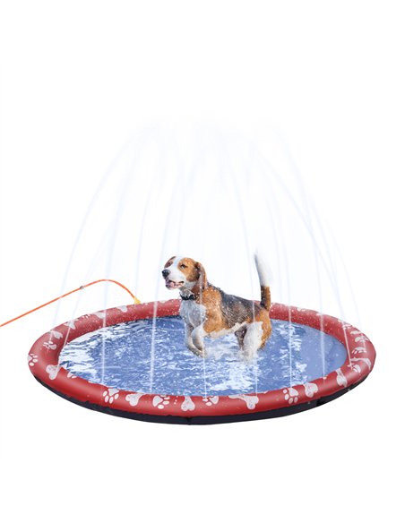 PawHut 150cm Splash Pad Sprinkler for Pets Dog Bath Pool Water Game Mat Toy Non-slip Outdoor Backyard Red - pic 146216 | FastDaddyshop
