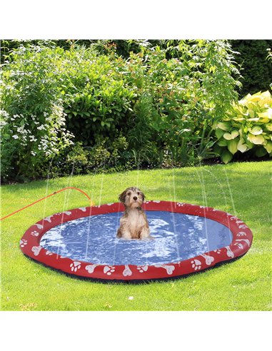PawHut 150cm Splash Pad Sprinkler for Pets Dog Bath Pool Water Game Mat Toy Non-slip Outdoor Backyard Red