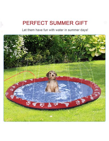 PawHut 150cm Splash Pad Sprinkler for Pets Dog Bath Pool Water Game Mat Toy Non-slip Outdoor Backyard Red