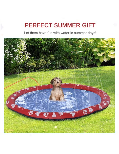 PawHut 150cm Splash Pad Sprinkler for Pets Dog Bath Pool Water Game Mat Toy Non-slip Outdoor Backyard Red - pic 146222 | FastDaddyshop
