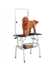 PawHut Foldable Dog Grooming Table Pet Drying Table with Adjustable Arm Non-Slip Rubber Tabletop Aluminium Alloy Edge Stainless 