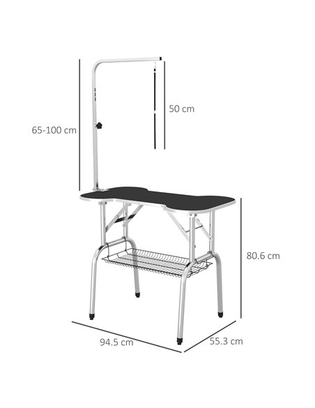 PawHut Foldable Dog Grooming Table Pet Drying Table with Adjustable Arm Non-Slip Rubber Tabletop Aluminium Alloy Edge Stainless  - pic 146227 | FastDaddyshop