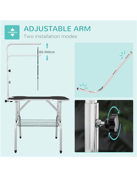 PawHut Foldable Dog Grooming Table Pet Drying Table with Adjustable Arm Non-Slip Rubber Tabletop Aluminium Alloy Edge Stainless  - pic 146228 | FastDaddyshop