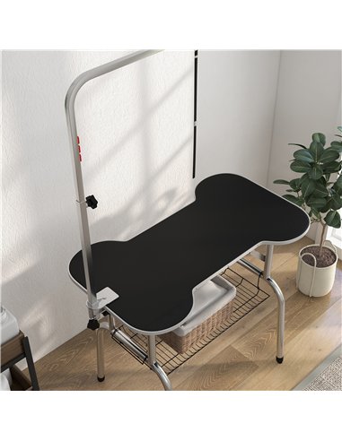 PawHut Foldable Dog Grooming Table Pet Drying Table with Adjustable Arm Non-Slip Rubber Tabletop Aluminium Alloy Edge Stainless 
