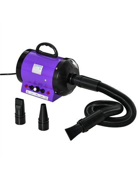 PawHut Dog Hair Dryer Pet Grooming Blaster Dryer Blower Adjustable Temperature Speed with 2.1M Flexible Hose 3 Nozzles - Purple - pic 146234 | FastDaddyshop