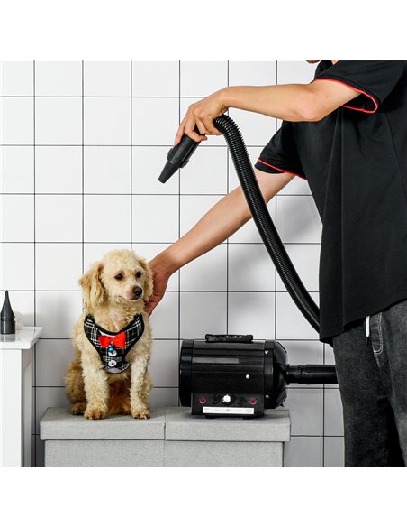 PawHut Dog Hair Dryer Pet Grooming Blaster Dryer Blower Adjustable Temperature Speed with 2.1M Flexible Hose 3 Nozzles - Black - pic 146244 | FastDaddyshop
