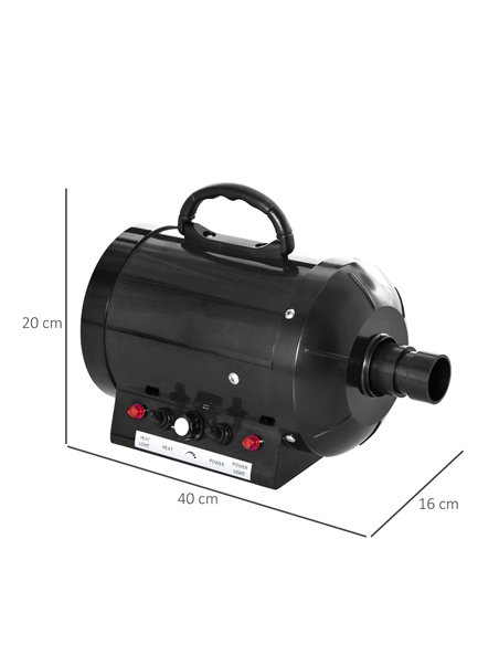 PawHut Dog Hair Dryer Pet Grooming Blaster Dryer Blower Adjustable Temperature Speed with 2.1M Flexible Hose 3 Nozzles - Black - pic 146245 | FastDaddyshop