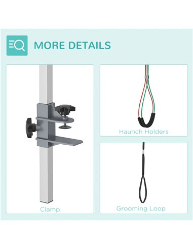 PawHut Adjustable Pet Grooming Arm, with Clamp, Haunch Holders & Grooming Loop - Sliver-Tone