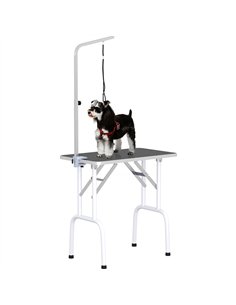 PawHut 32" Foldable Dog Grooming Table Pet Drying Beauty Table Adjustable Fixed Arm Rubber Top, Black