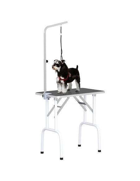 PawHut 32" Foldable Dog Grooming Table Pet Drying Beauty Table Adjustable Fixed Arm Rubber Top, Black - pic 146261 | FastDaddyshop