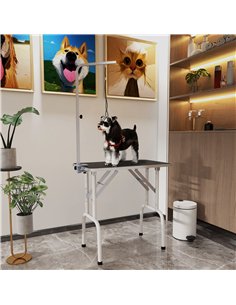PawHut 32" Foldable Dog Grooming Table Pet Drying Beauty Table Adjustable Fixed Arm Rubber Top, Black 2