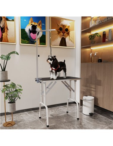 PawHut 32" Foldable Dog Grooming Table Pet Drying Beauty Table Adjustable Fixed Arm Rubber Top, Black