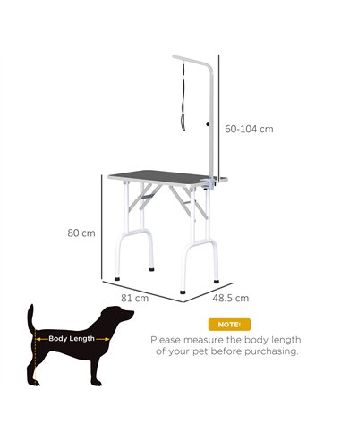 PawHut 32" Foldable Dog Grooming Table Pet Drying Beauty Table Adjustable Fixed Arm Rubber Top, Black