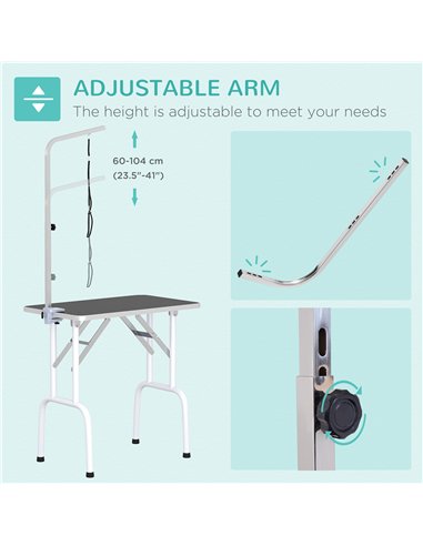 PawHut 32" Foldable Dog Grooming Table Pet Drying Beauty Table Adjustable Fixed Arm Rubber Top, Black