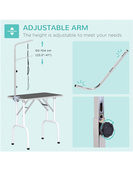 PawHut 32" Foldable Dog Grooming Table Pet Drying Beauty Table Adjustable Fixed Arm Rubber Top, Black - pic 146264 | FastDaddyshop