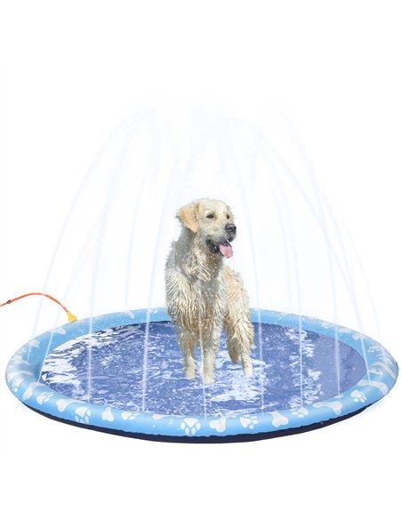 PawHut 170cm Splash Pad Sprinkler for Pets Dog Bath Pool Water Game Mat Toy Non-slip Outdoor Backyard Blue - pic 146270 | FastDaddyshop
