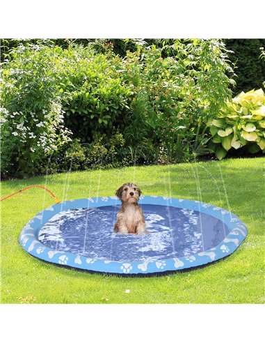 PawHut 170cm Splash Pad Sprinkler for Pets Dog Bath Pool Water Game Mat Toy Non-slip Outdoor Backyard Blue