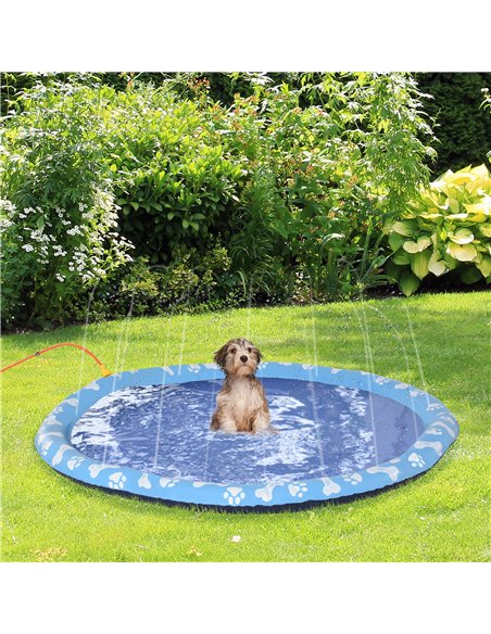 PawHut 170cm Splash Pad Sprinkler for Pets Dog Bath Pool Water Game Mat Toy Non-slip Outdoor Backyard Blue - pic 146271 | FastDaddyshop